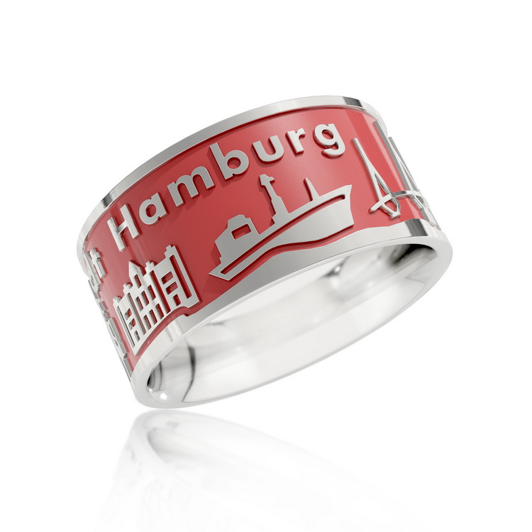 Stadtring Hamburg Silber Emaille rot Ringweite 54