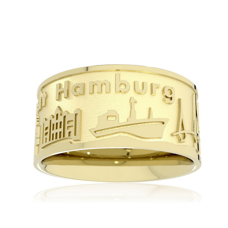 Ring Stadt Hamburg 585 Gelbgold 10 mm breit Ringweite 54